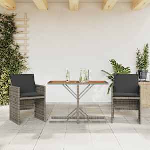 3dílný bistro set s poduškami šedý polyratan - obrázek 1