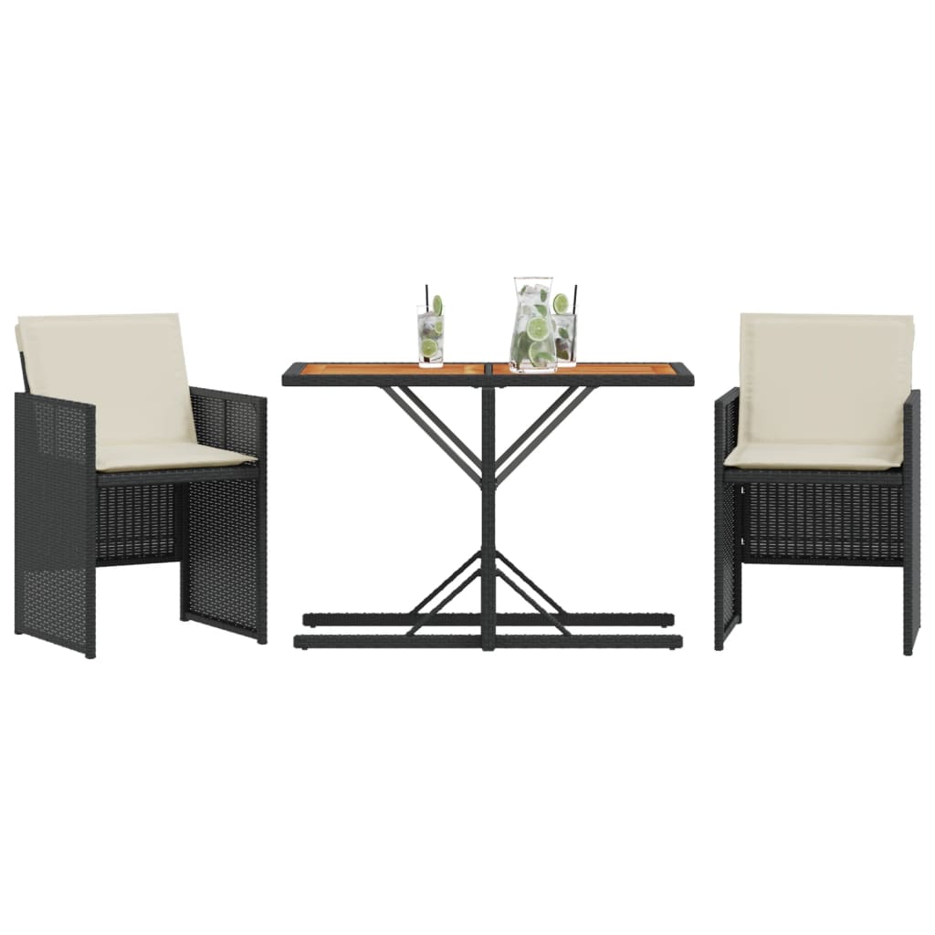 Thumbnail - vidaXL 3-tlg. Bistro-Set mit Kissen Schwarz Poly Rattan