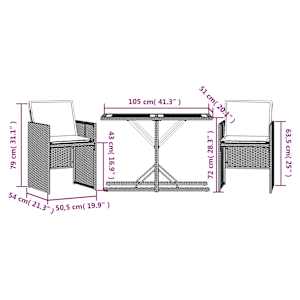 3dílný bistro set s poduškami černý polyratan - obrázek 11