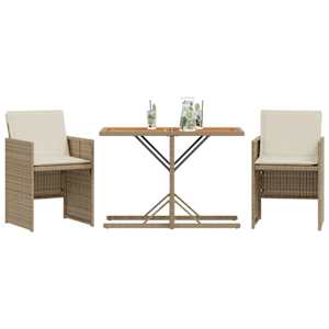 3dílný bistro set s poduškami béžový polyratan - obrázek 3