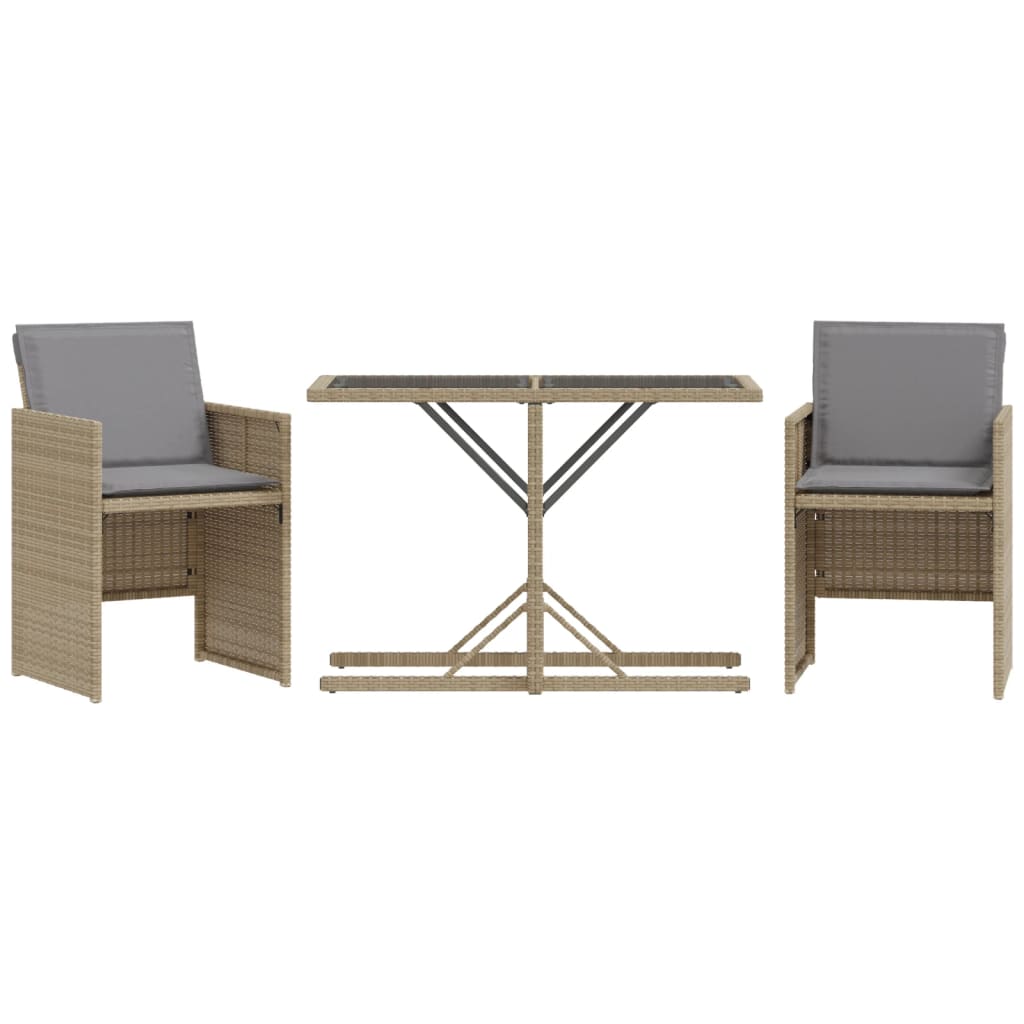 vidaXL 3dílný bistro set s poduškami mix béžové polyratan