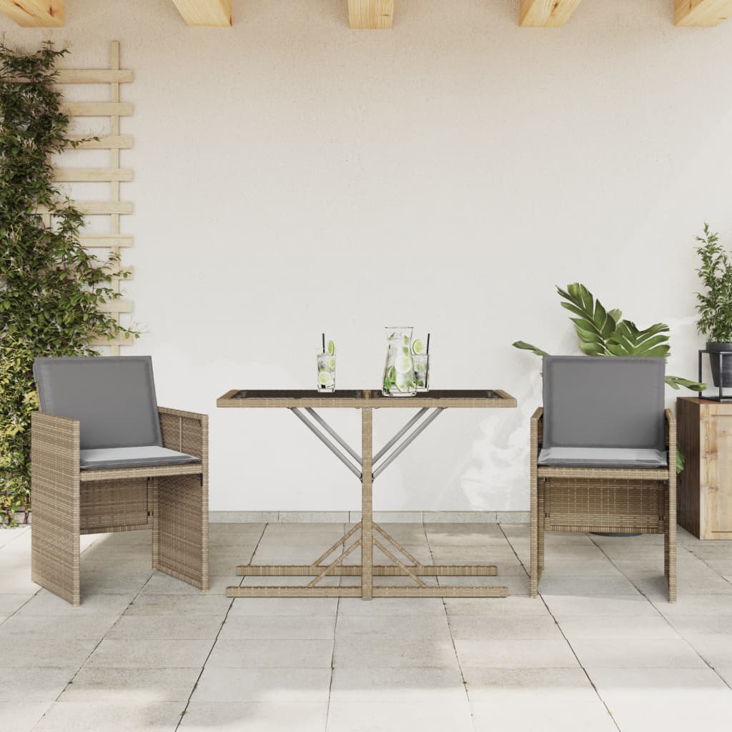 vidaXL Set bistro cu perne, 3 piese, bej combinat, poliratan