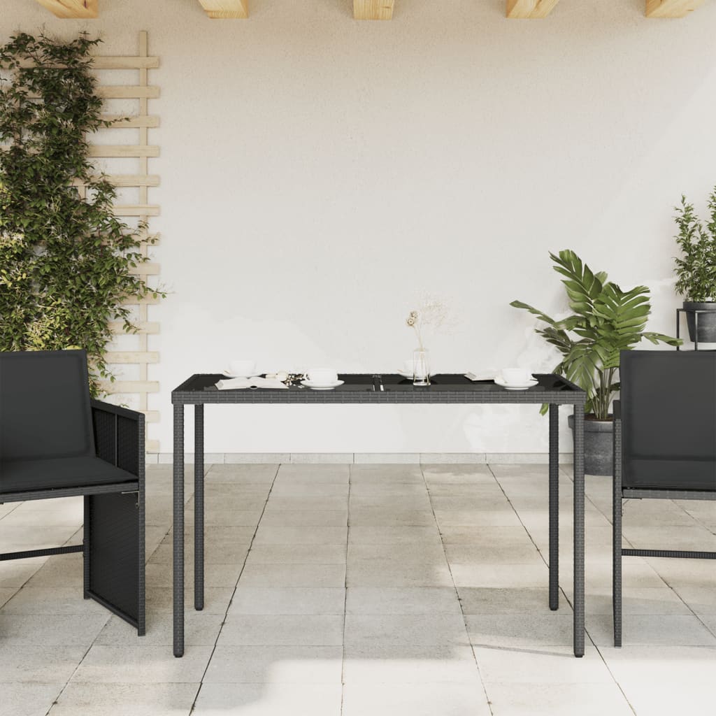 vidaXL Tuintafel met glazen blad 115x54x74 cm poly rattan zwart afbeelding