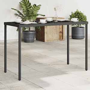 Vrtna miza s stekleno ploščo črna 115x54x74 cm poli ratan