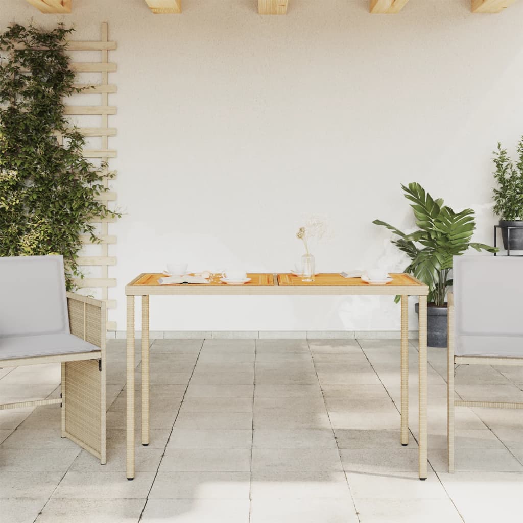 vidaXL bézs polyrattan akácfa lapos kerti asztal 115x54x74 cm