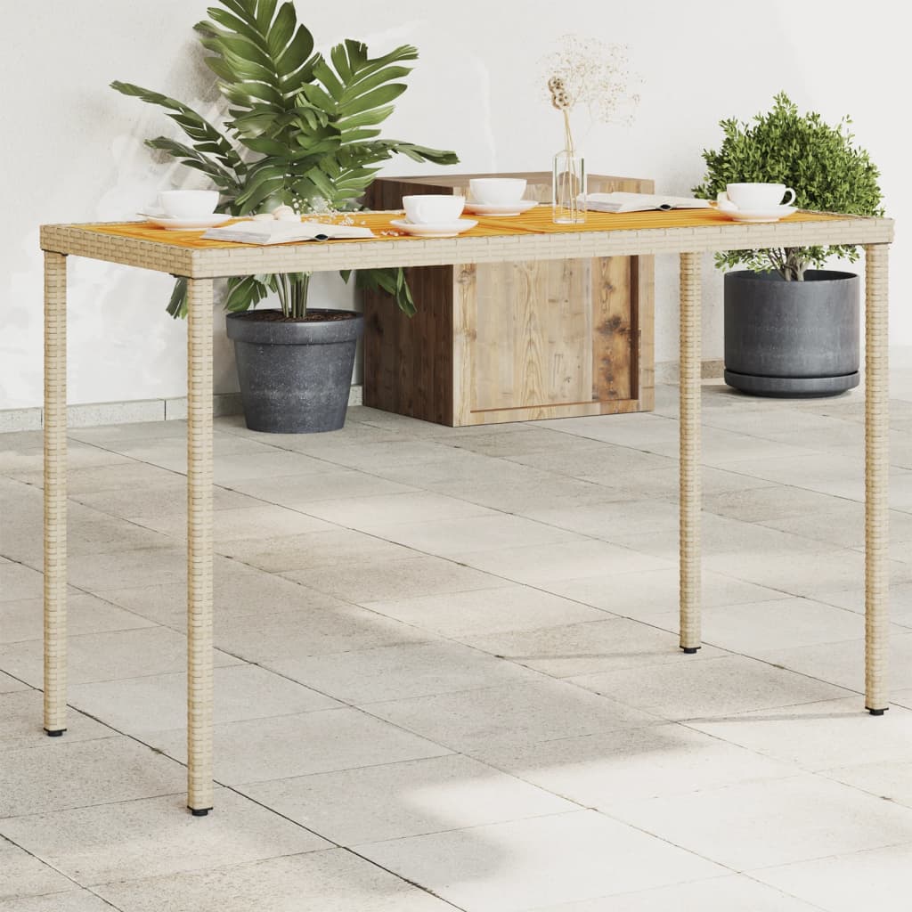 vidaXL havebord med top i akacietræ 115x54x74 cm polyrattan beige