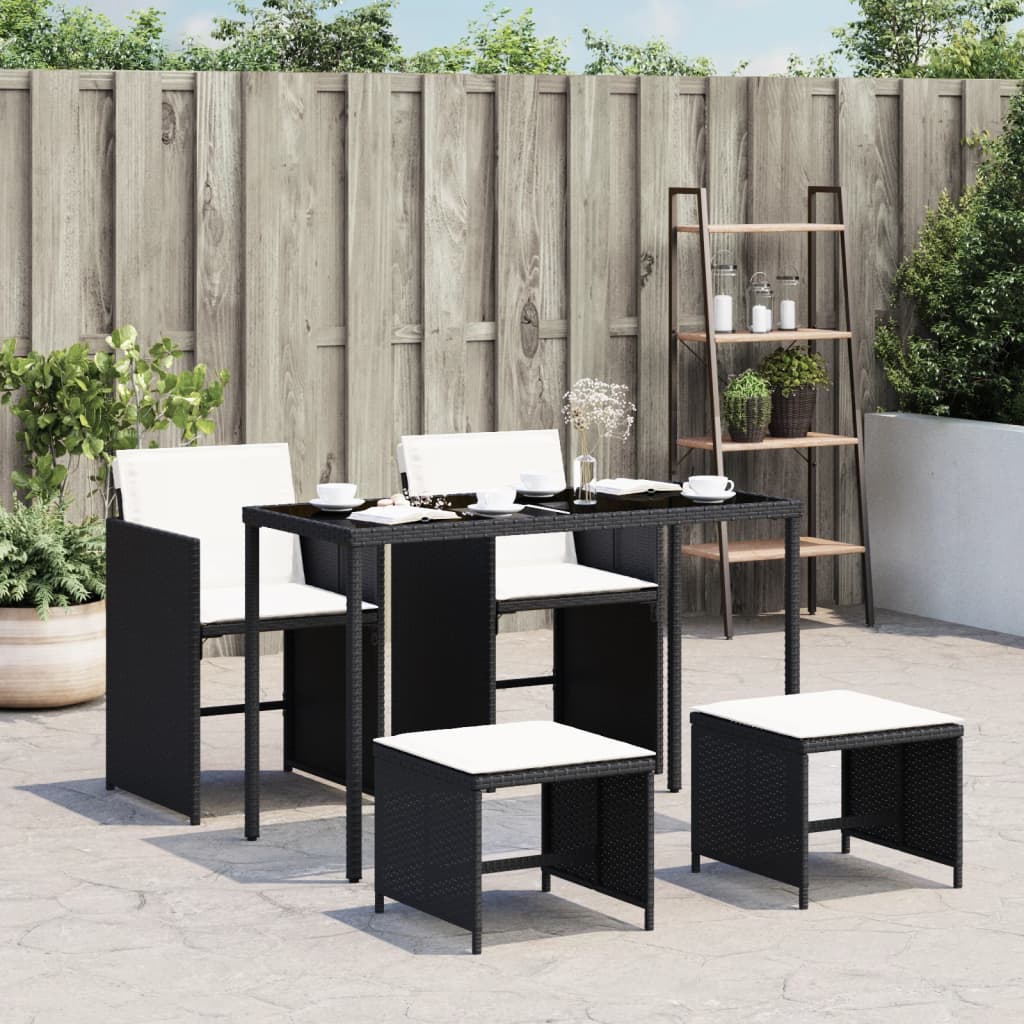 vidaXL 5-tlg. Garten-Essgruppe mit Kissen Schwarz Poly Rattan