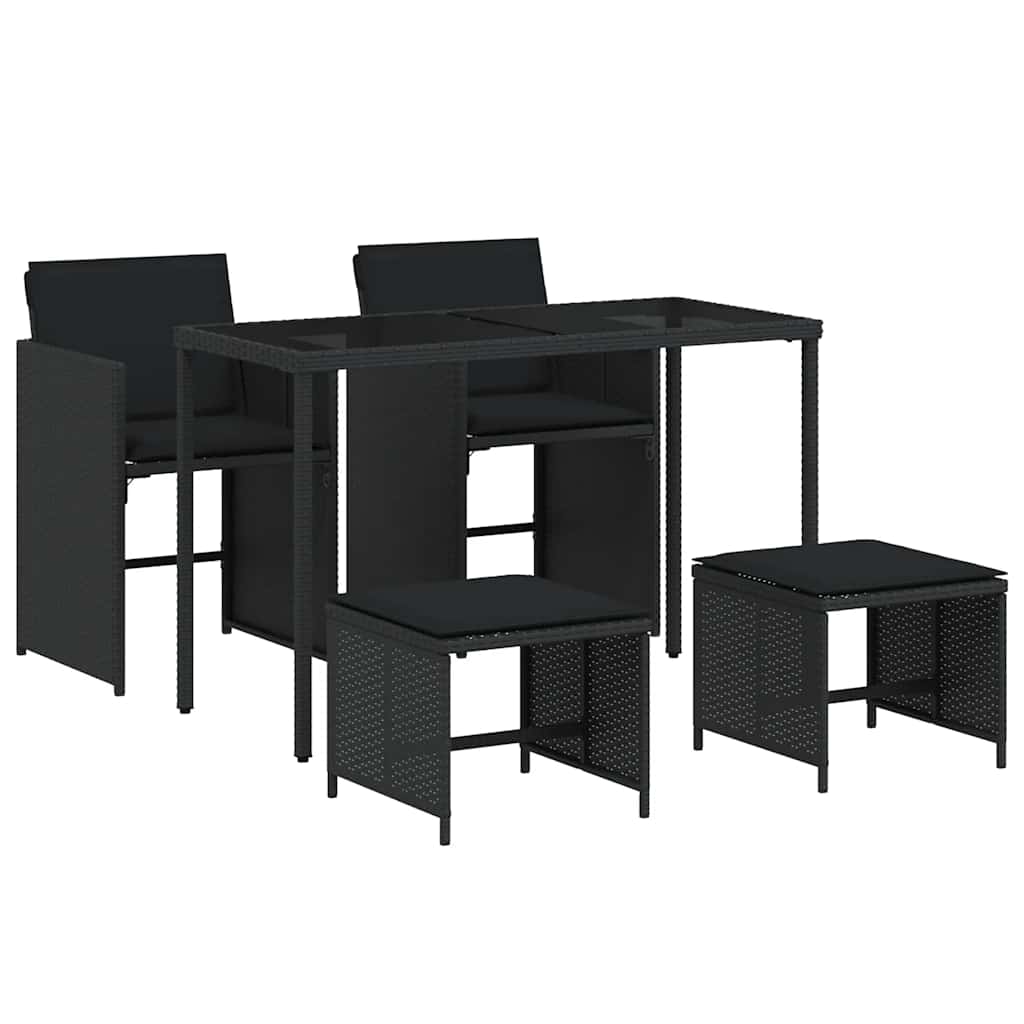 vidaXL Set mobilier de grădină cu perne, 5 piese, negru, poliratan