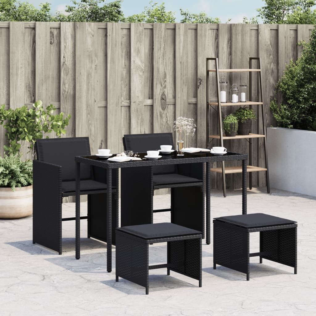 vidaXL 5-tlg. Garten-Essgruppe mit Kissen Schwarz Poly Rattan