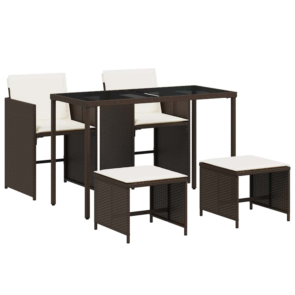 vidaXL Set mobilier de grădină, 5 piese, cu perne, maro, poliratan