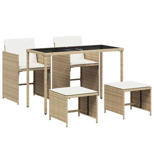 vidaXL 5-osaline aiam&ouml;&ouml;bli komplekt patjadega, beež, pol&uuml;rotang