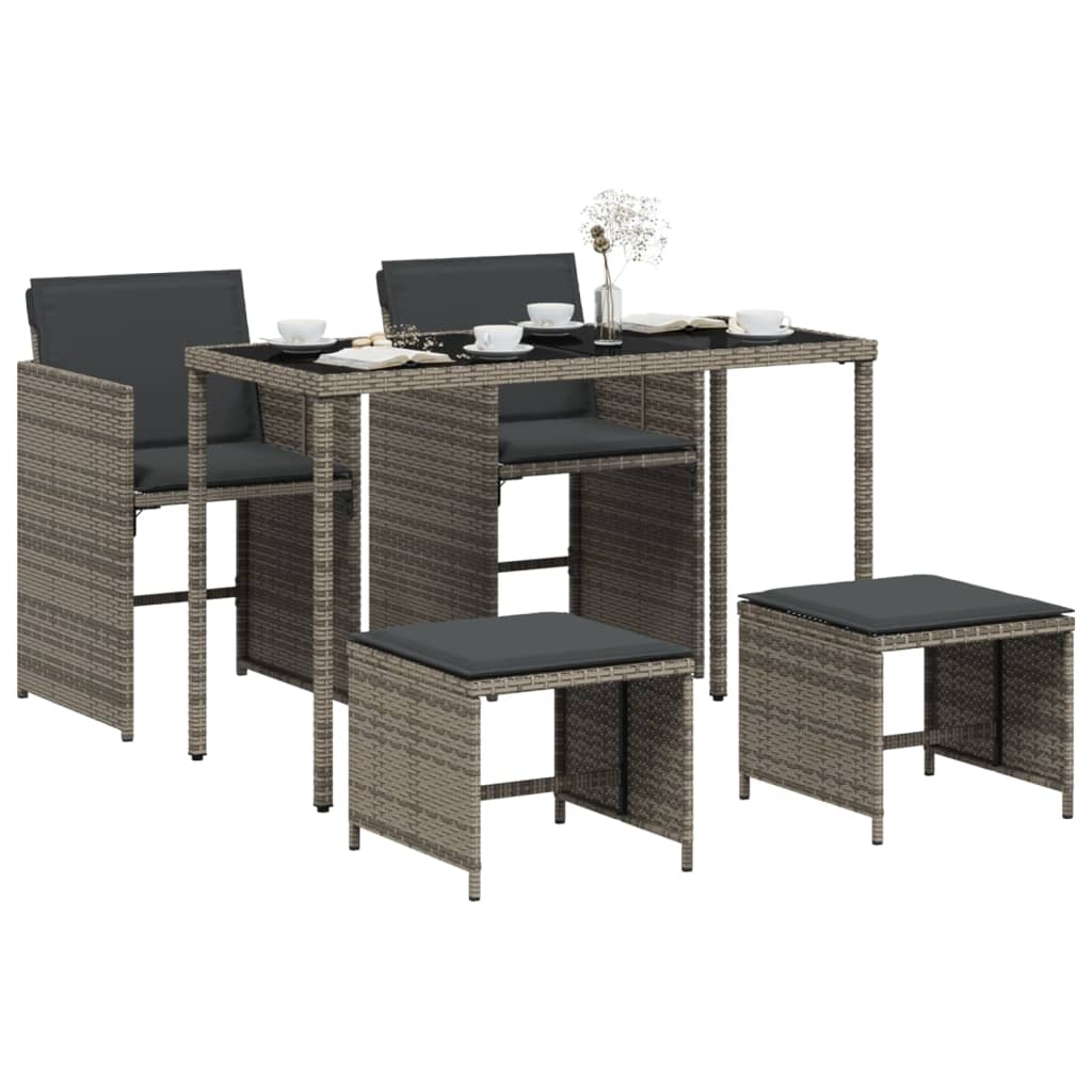 vidaXL 5-delige Tuinset met kussens poly rattan grijs