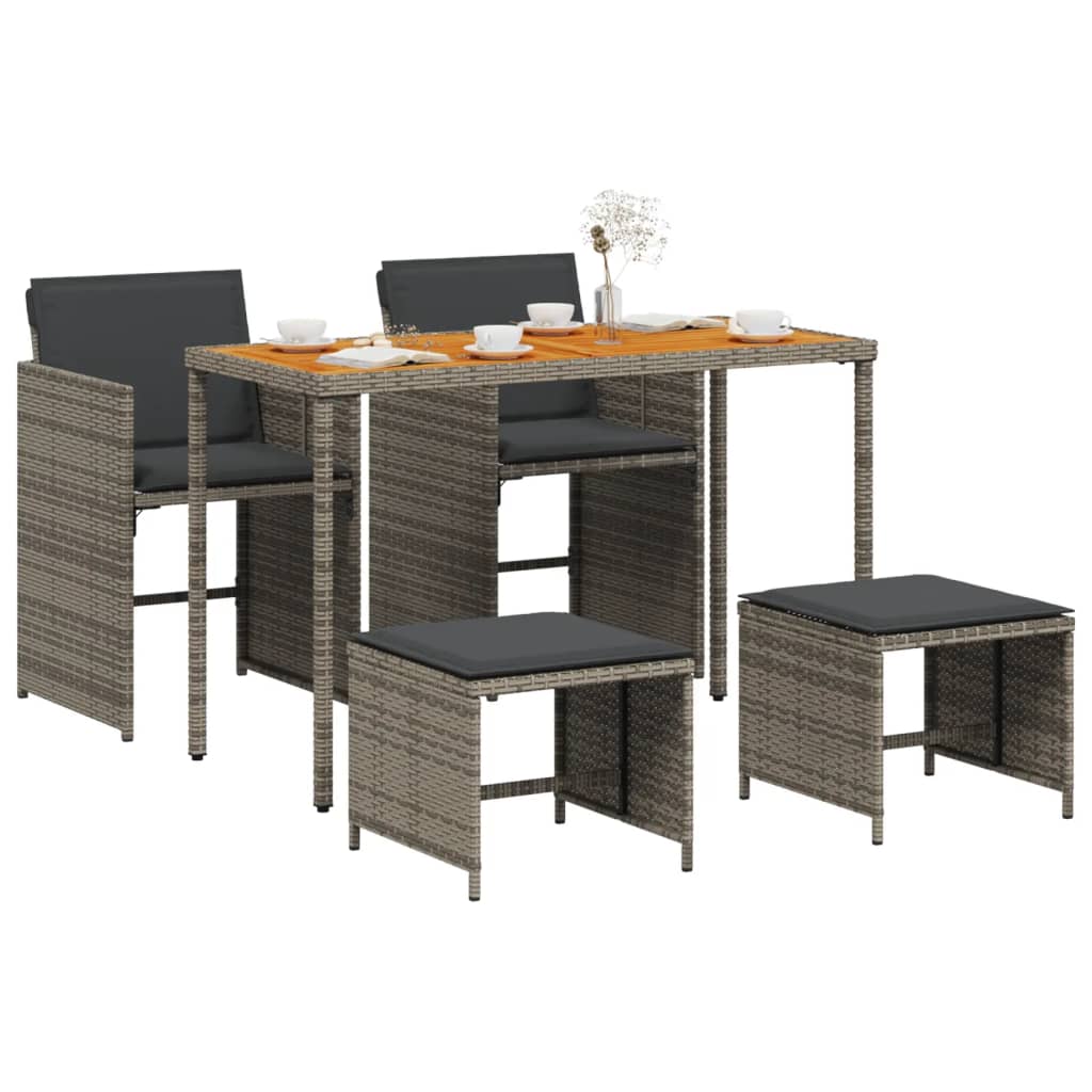 vidaXL 5-delige Tuinset met kussens poly rattan grijs