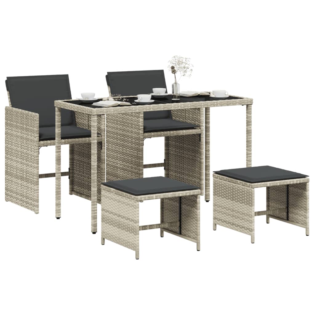 vidaXL 5-delige Tuinset met kussens poly rattan lichtgrijs