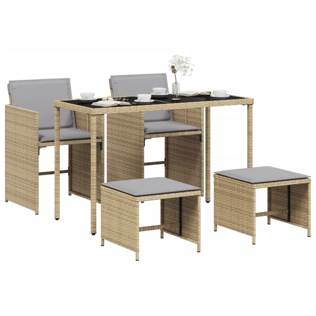 vidaXL 5-delige Tuinset met kussens poly rattan gemengd beige