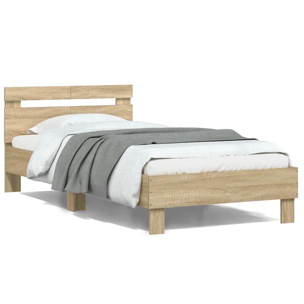 vidaXL Bedframe met hoofdbord zonder matras sonoma eiken 100x200 cm, foto 3