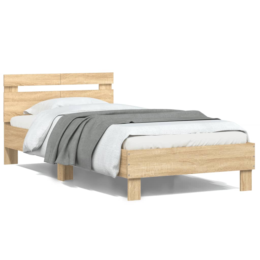 vidaXL Cadre de lit avec tête de lit chêne sonoma 100x200 cm