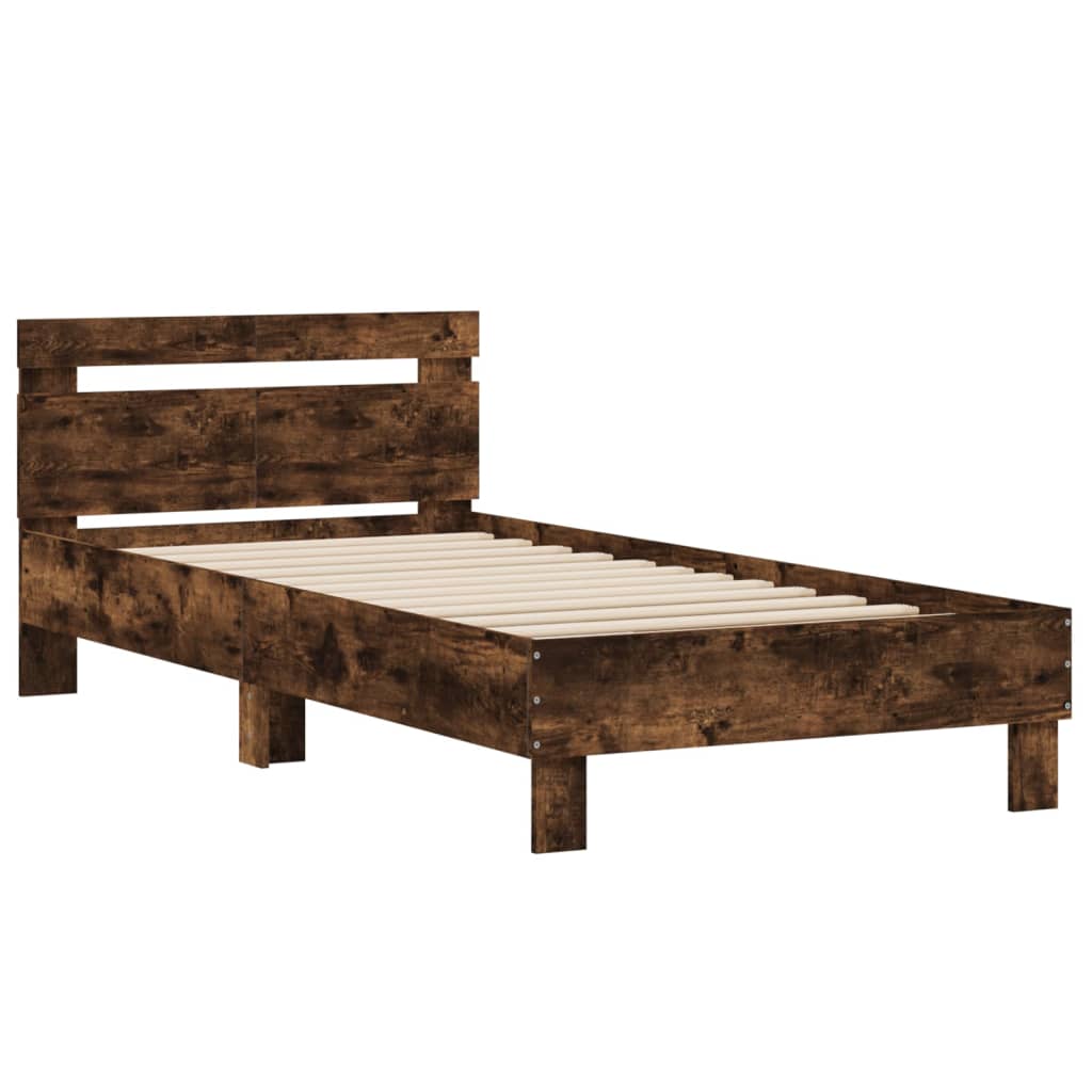 vidaXL Bedframe met hoofdeinde bewerkt hout gerookt eiken 100x200 cm afbeelding