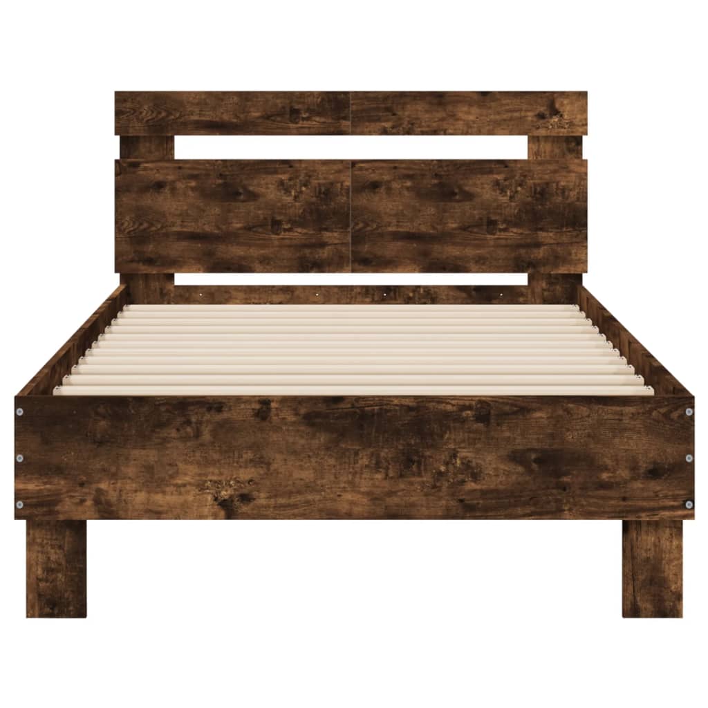 vidaXL Bedframe met hoofdeinde bewerkt hout gerookt eiken 100x200 cm, foto 4