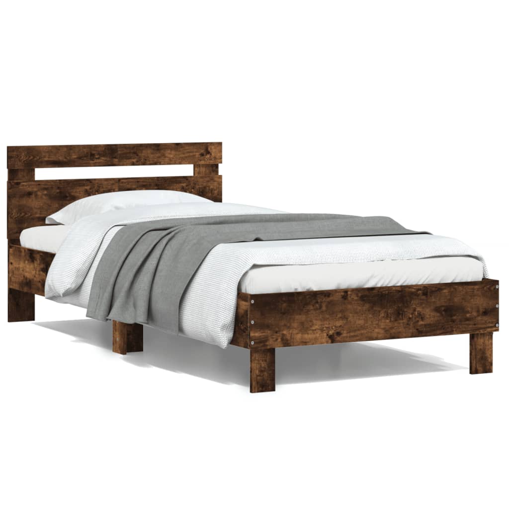 vidaXL Cadru de pat cu tăblie stejar fumuriu 100x200 cm lemn prelucrat