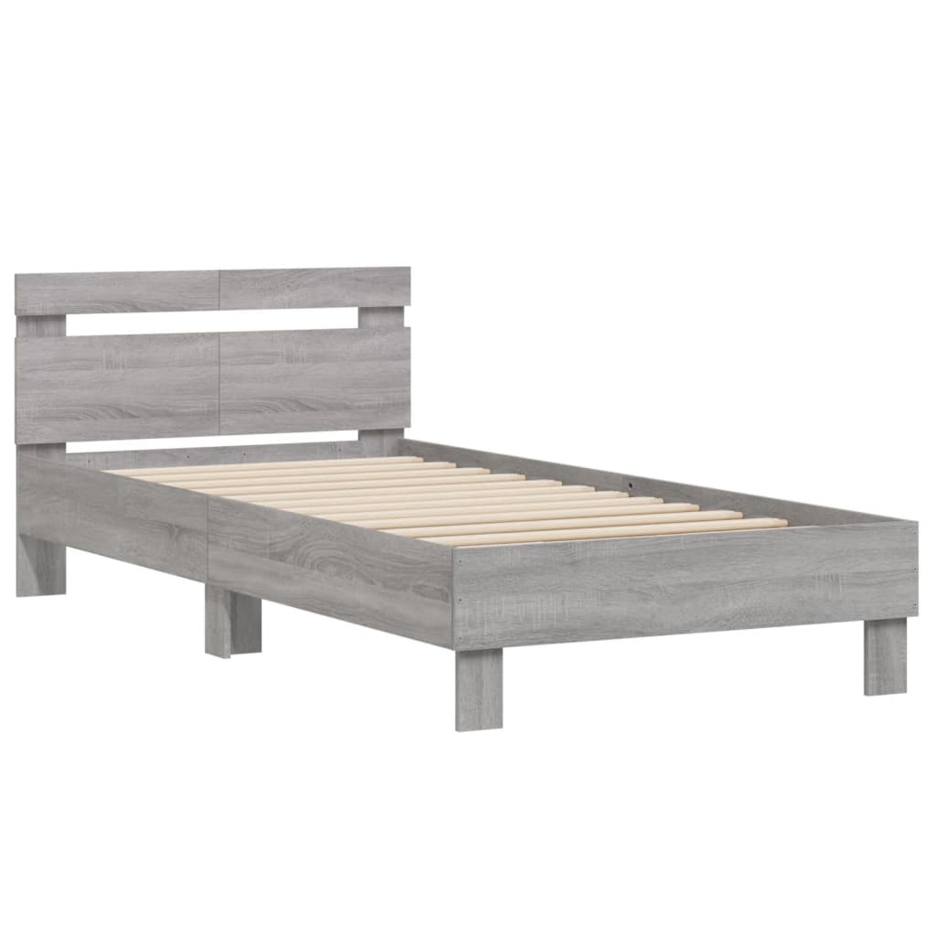 vidaXL Bedframe met hoofdeinde bewerkt hout grijs sonoma 100x200 cm afbeelding