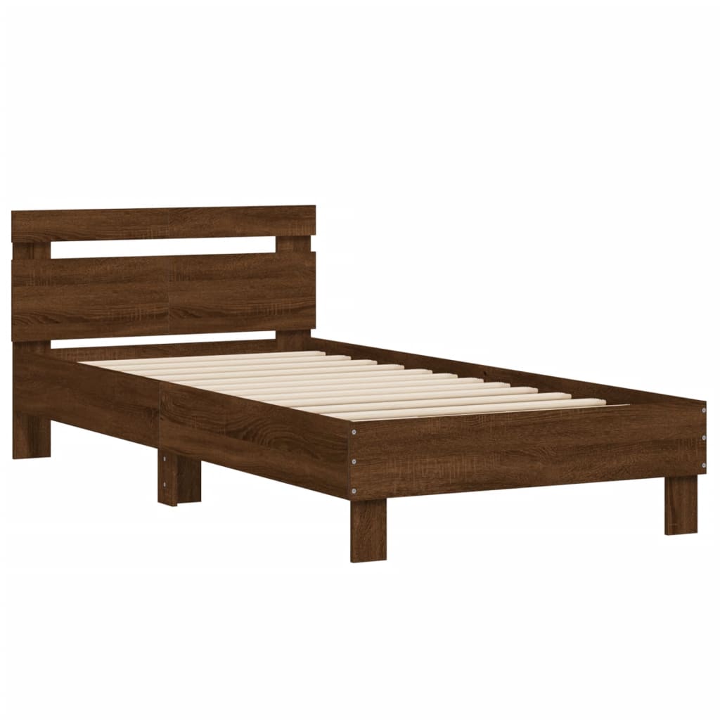 vidaXL Bedframe met hoofdbord zonder matras bruin eiken 100x200 cm afbeelding