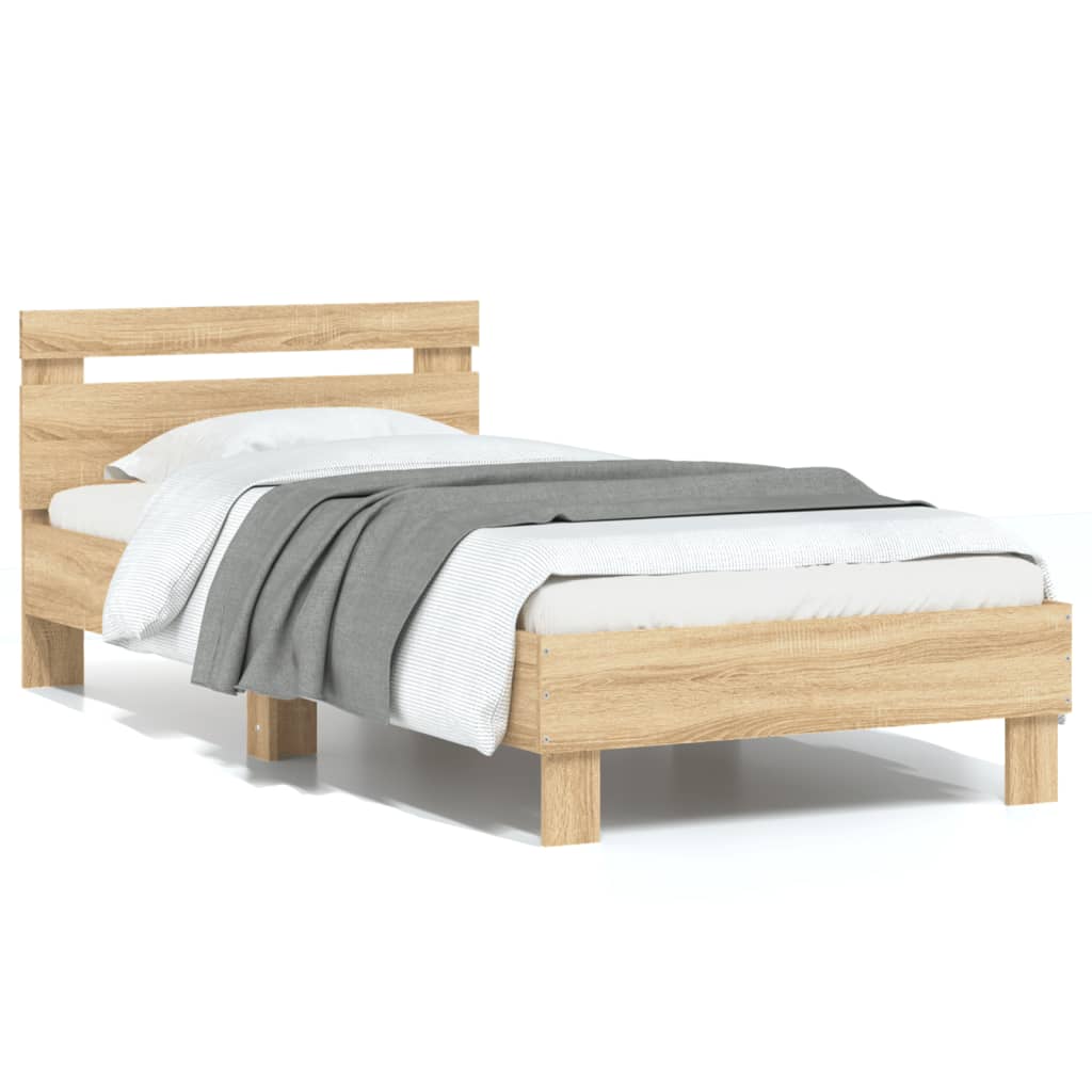 vidaXL Cadru de pat cu tăblie, stejar sonoma, 90x200 cm lemn prelucrat