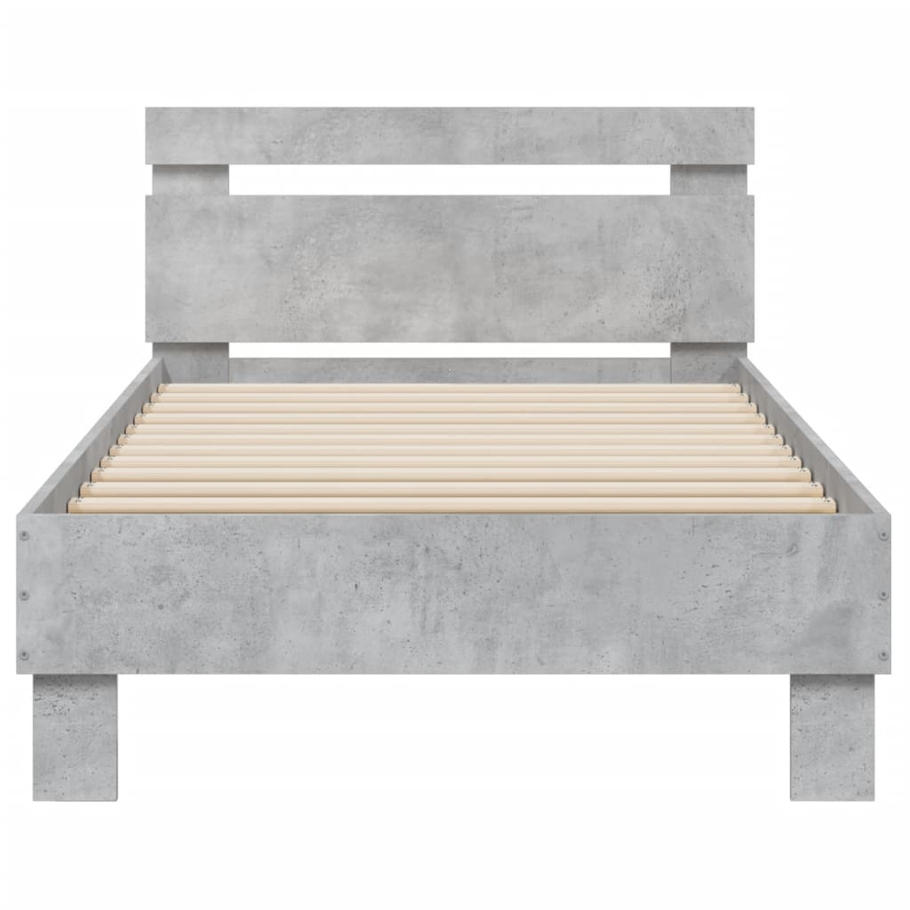 vidaXL Bedframe met hoofdeinde bewerkt hout betongrijs 90x200 cm grijs, foto 4