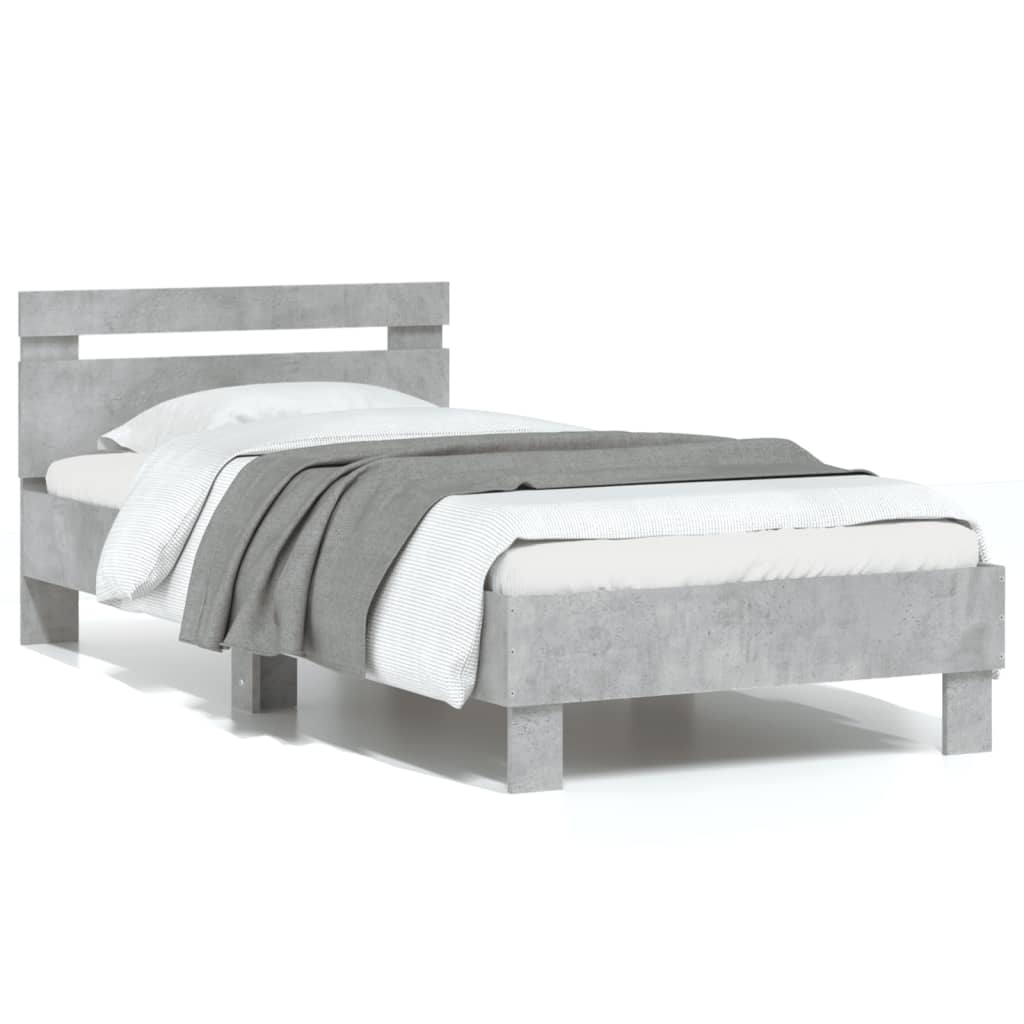 vidaXL Cadru de pat cu tăblie gri beton 90x200 cm lemn prelucrat