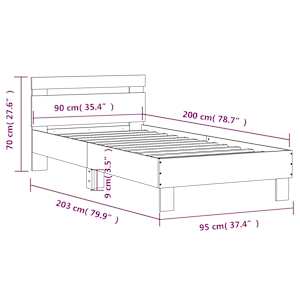 Rám postele s čelem kouřový dub 90 x 200 cm kompozitní dřevo - obrázek 10