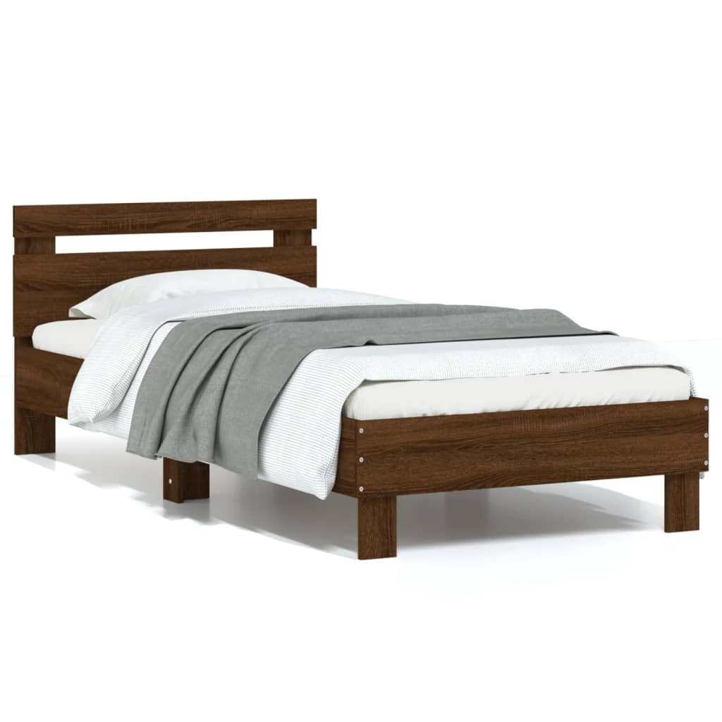 vidaXL Cadru de pat cu tăblie, stejar maro, 90x200 cm, lemn prelucrat