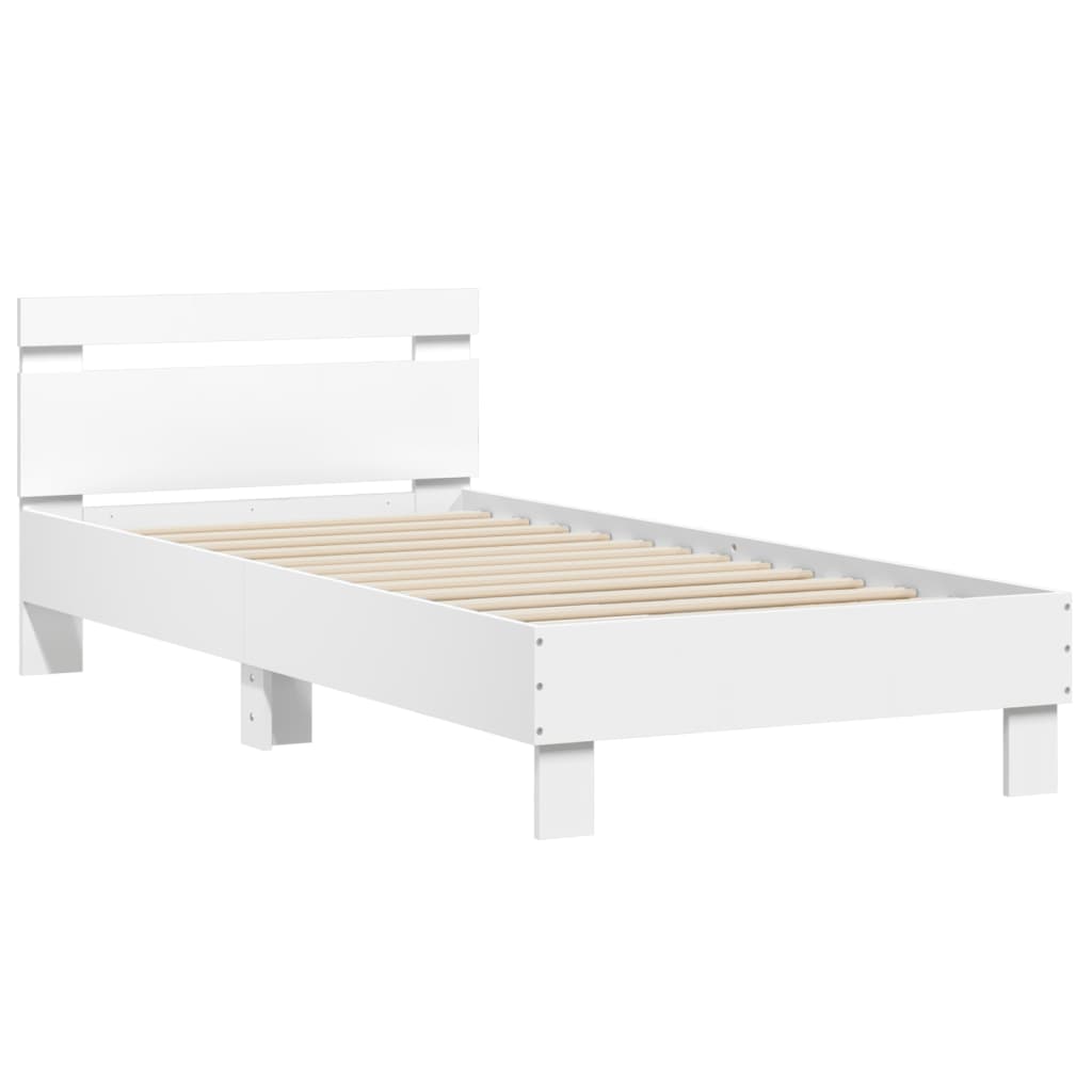 vidaXL Bedframe met hoofdeinde bewerkt hout wit 90x190 cm afbeelding