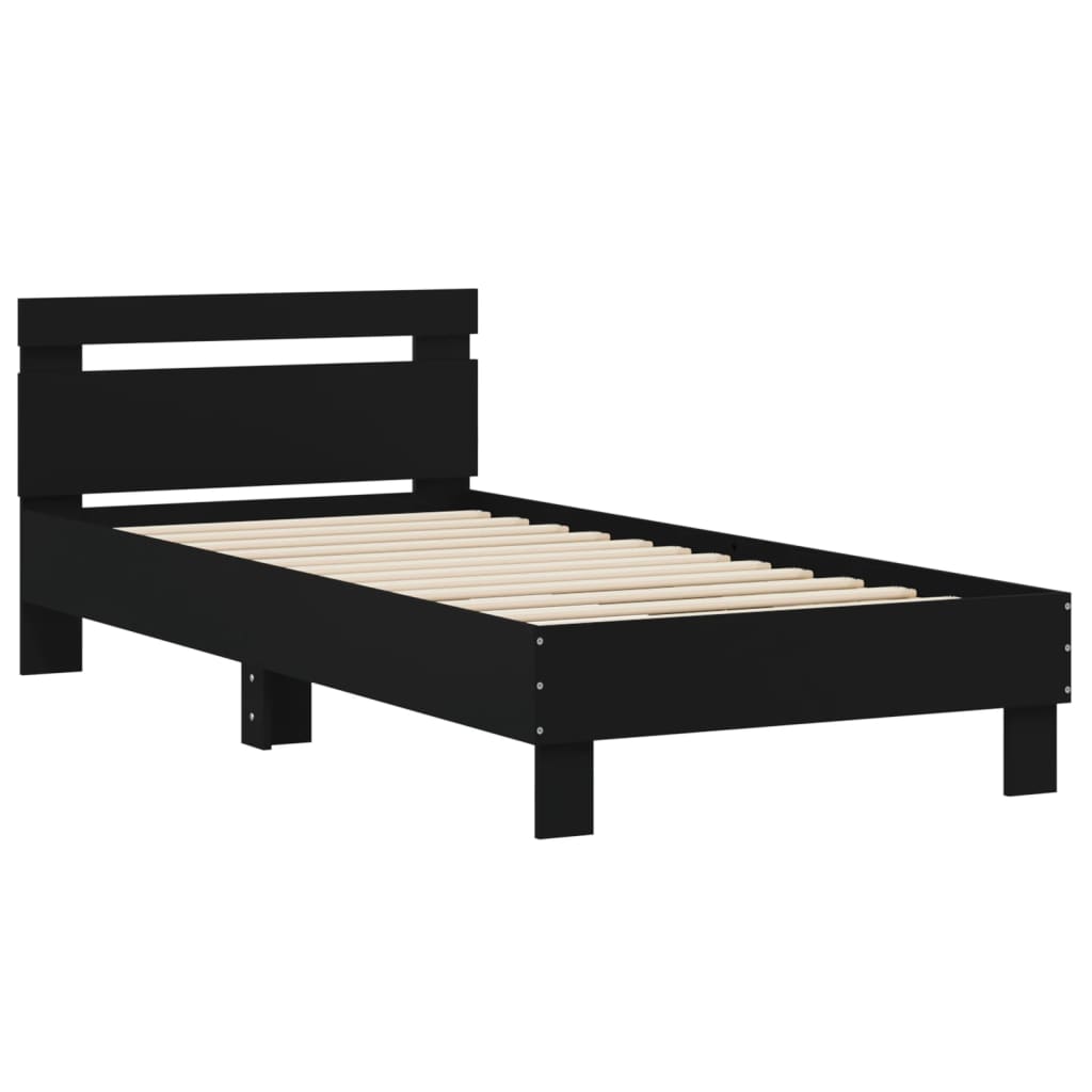 vidaXL Bedframe met hoofdeinde bewerkt hout zwart 90x190 cm afbeelding
