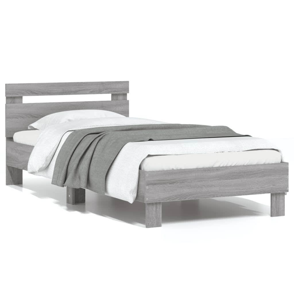 vidaXL Cadru de pat cu tăblie, gri sonoma, 90x190 cm, lemn prelucrat