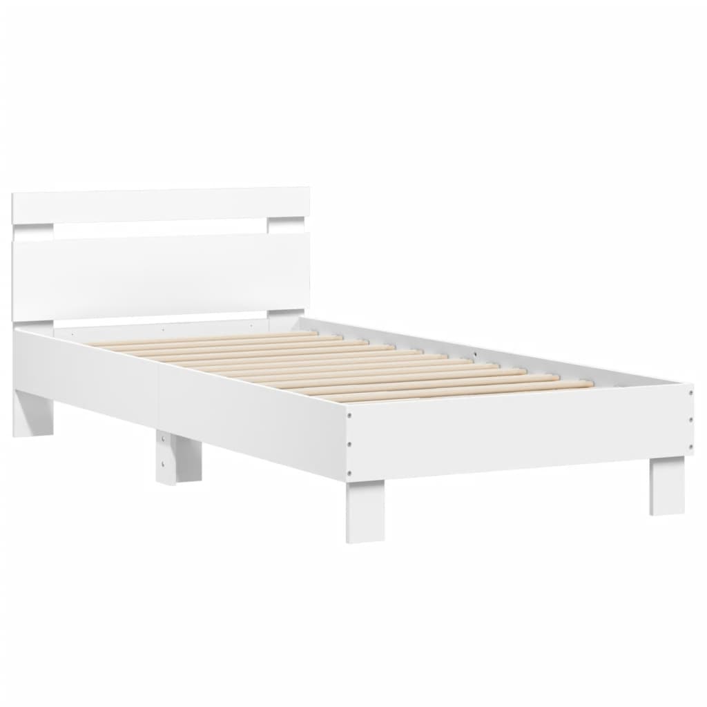vidaXL Bedframe met hoofdbord bewerkt hout wit 75x190 cm afbeelding