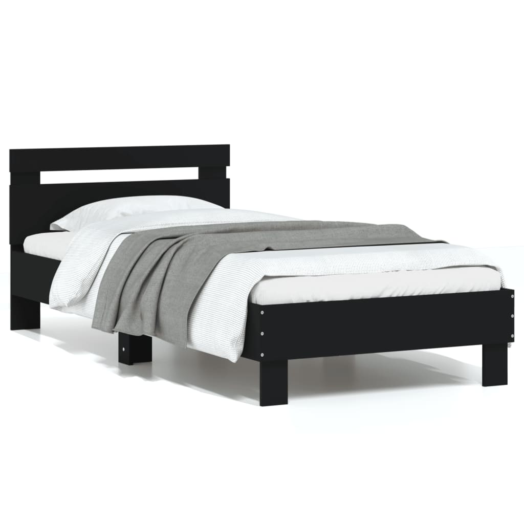 vidaXL Bedframe met hoofdbord bewerkt hout zwart 75x190 cm, foto 3