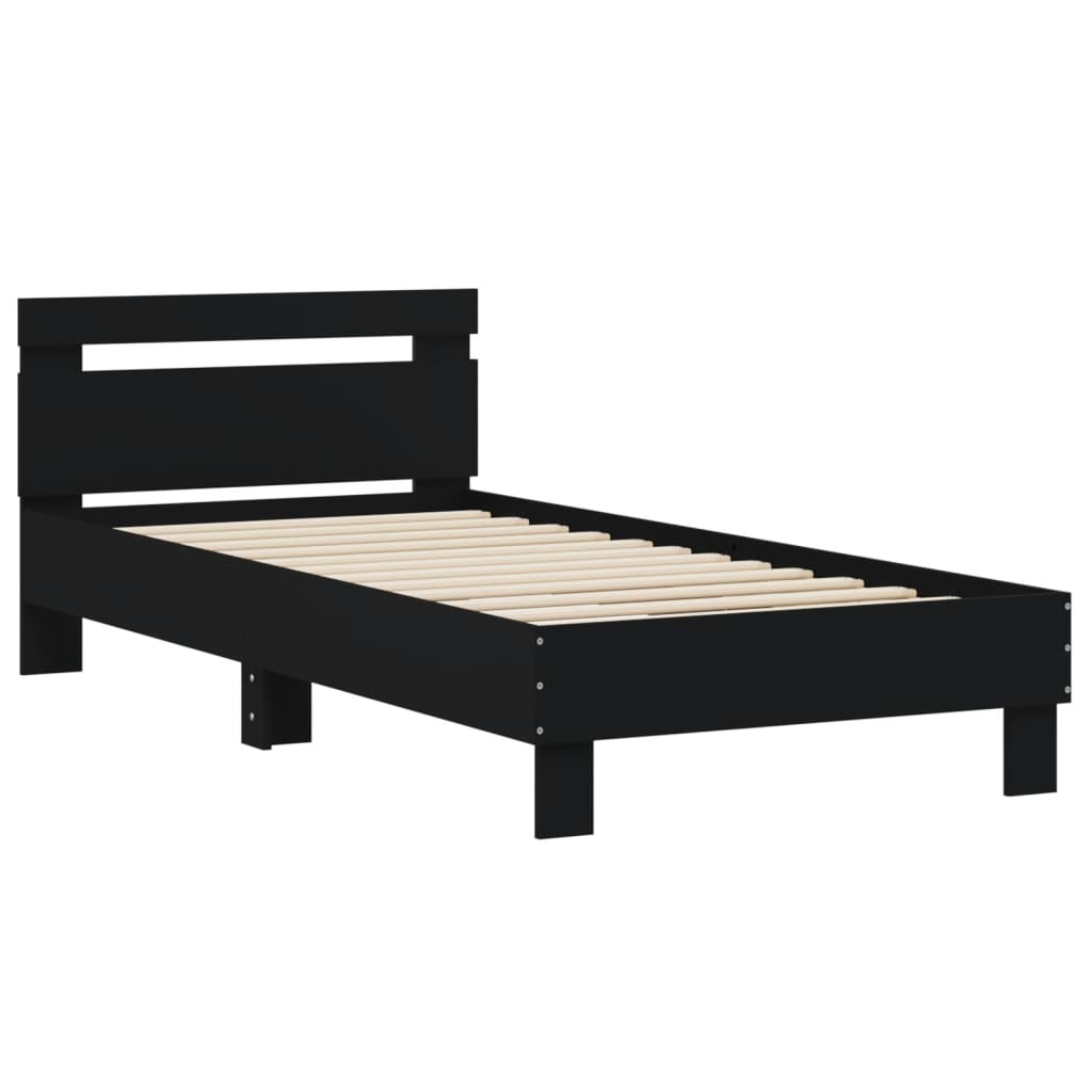vidaXL Bedframe met hoofdbord bewerkt hout zwart 75x190 cm, foto 2