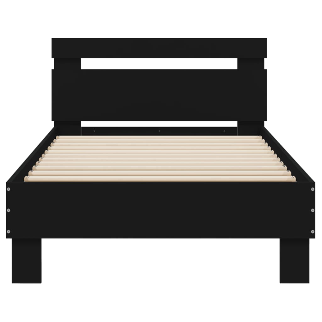 vidaXL Bedframe met hoofdbord bewerkt hout zwart 75x190 cm, foto 4