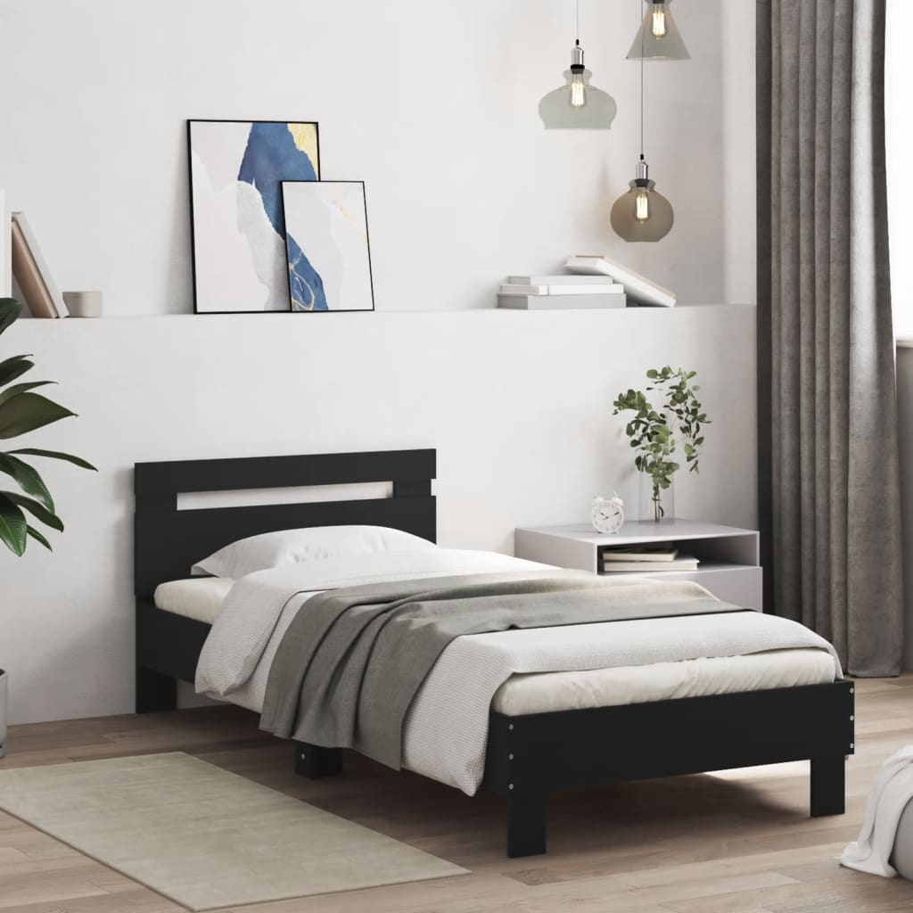 vidaXL sengeramme med sengegavl 75x190 cm konstrueret træ sort