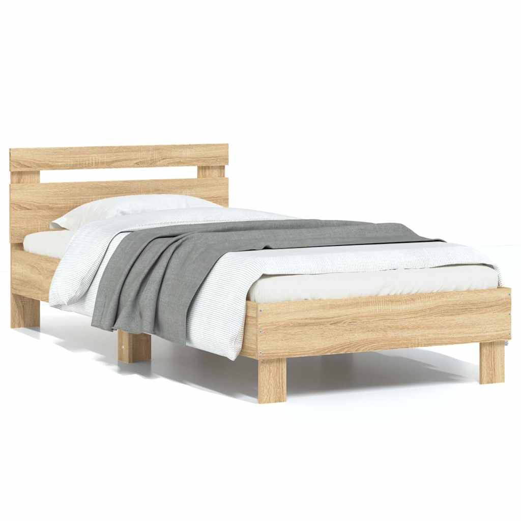 vidaXL Bedframe met hoofdbord zonder matras sonoma eiken 75x190 cm, foto 3