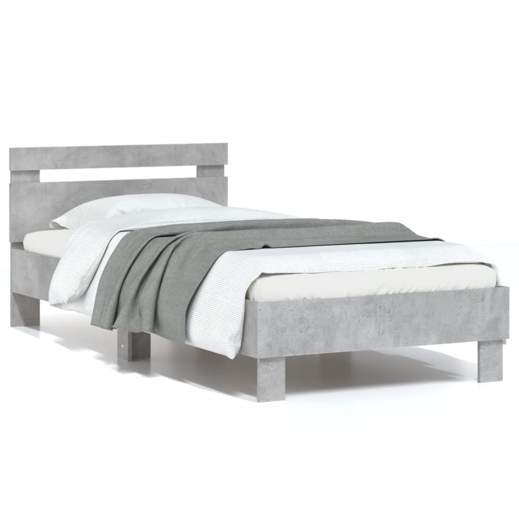 vidaXL Bedframe met hoofdbord bewerkt hout betongrijs 75x190 cm grijs, foto 3