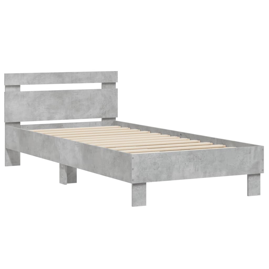 vidaXL Bedframe met hoofdbord bewerkt hout betongrijs 75x190 cm grijs, foto 2