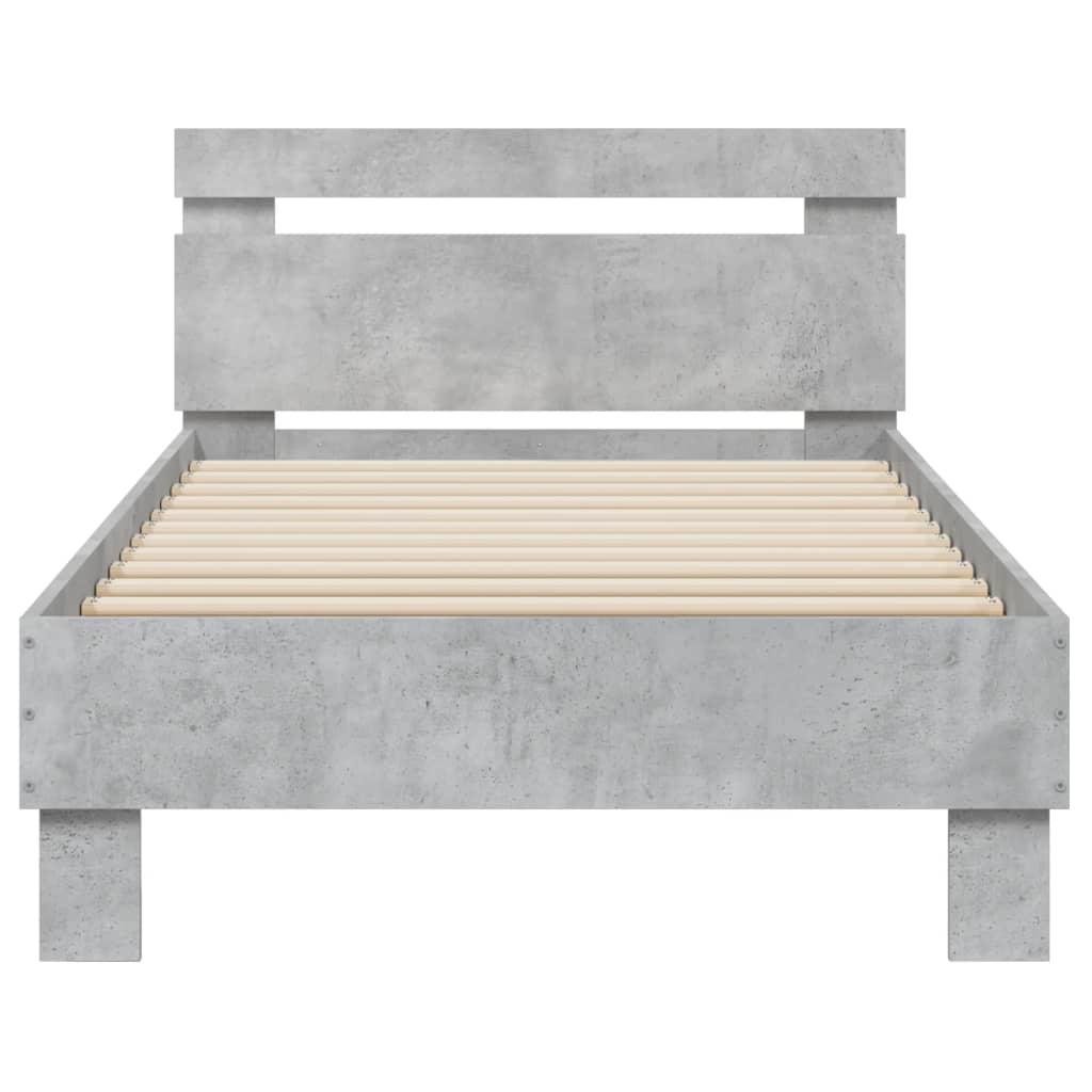 vidaXL Bedframe met hoofdbord bewerkt hout betongrijs 75x190 cm grijs, foto 4