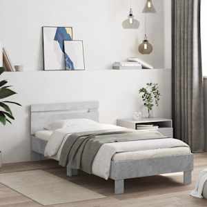 Posteljni okvir z vzglavjem betonsko siv 75x190 cm inž. les