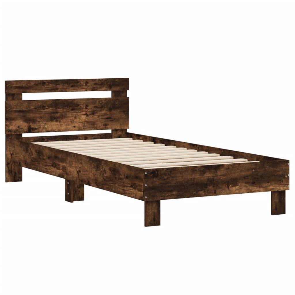 vidaXL Bedframe met hoofdbord bewerkt hout gerookt eiken 75x190 cm afbeelding