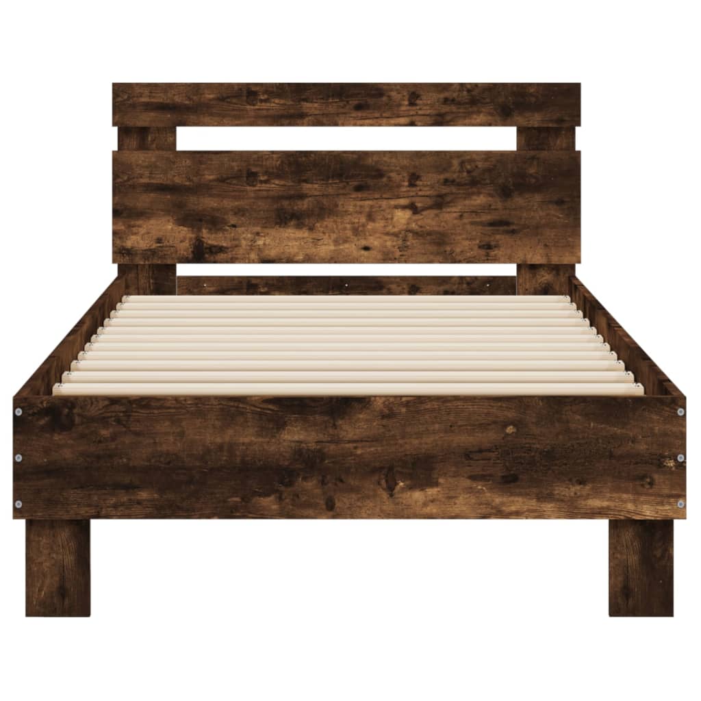 vidaXL Bedframe met hoofdbord bewerkt hout gerookt eiken 75x190 cm, foto 4