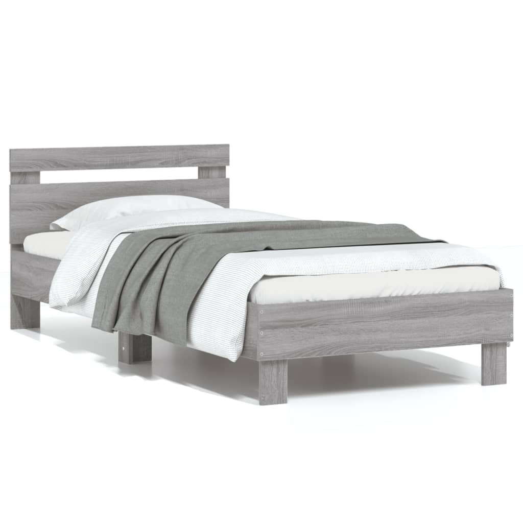 vidaXL Bedframe met hoofdbord bewerkt hout grijs sonoma 75x190 cm, foto 3