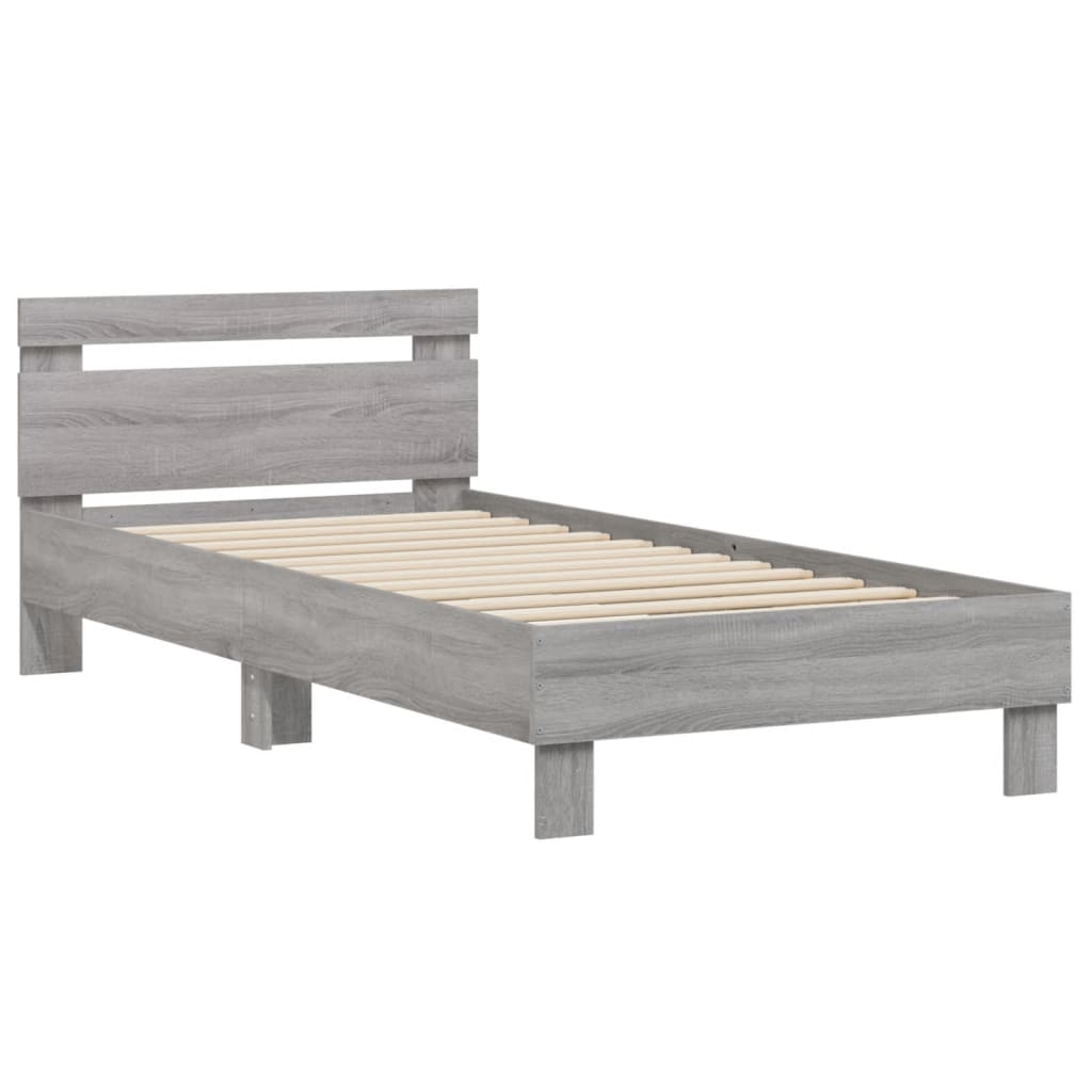 vidaXL Bedframe met hoofdbord bewerkt hout grijs sonoma 75x190 cm afbeelding