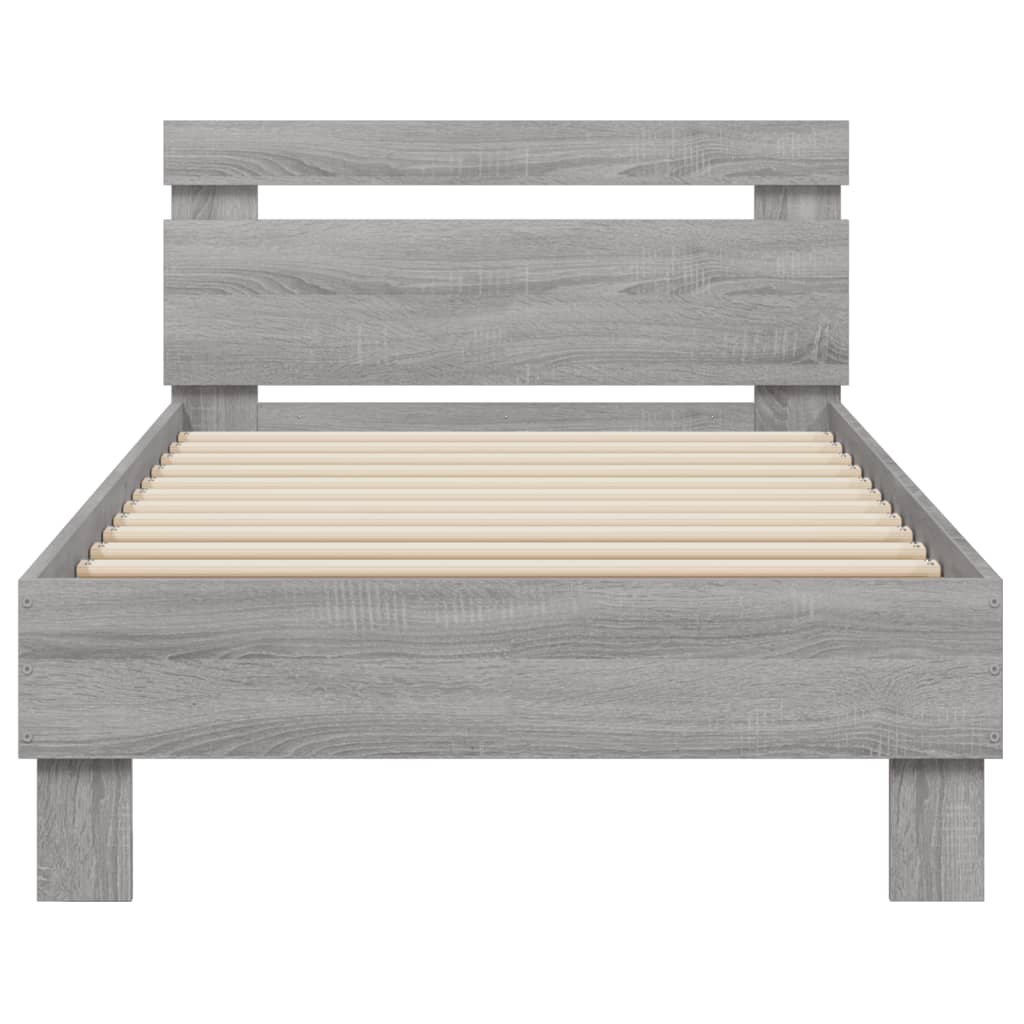 vidaXL Bedframe met hoofdbord bewerkt hout grijs sonoma 75x190 cm, foto 4