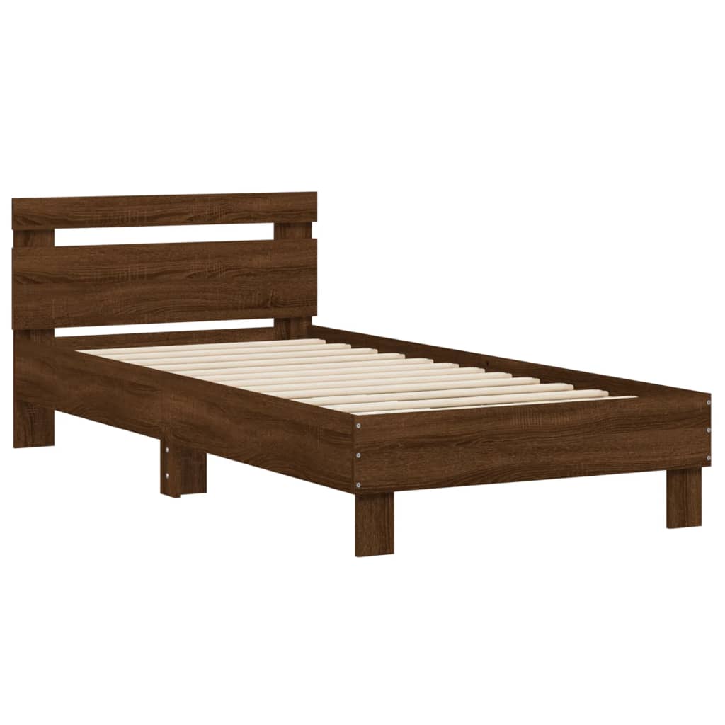 vidaXL Bedframe met hoofdbord zonder matras bruin eikenkleur 75x190 cm afbeelding